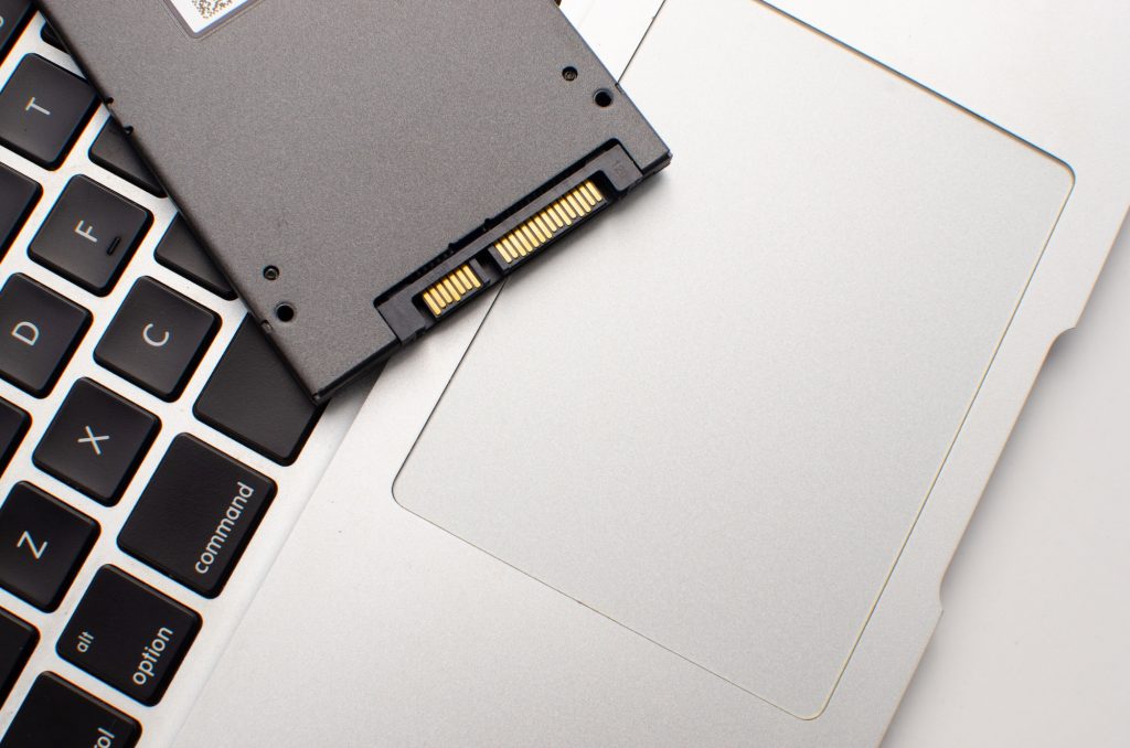 Closeup of SSD High speed storage isolated on white background