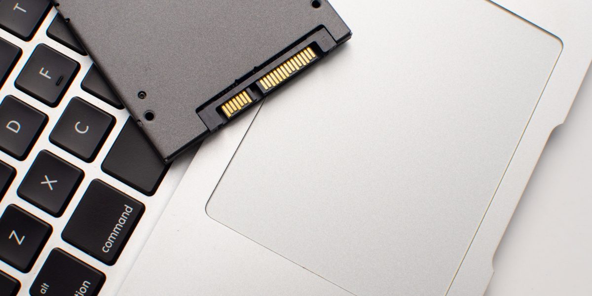 Closeup of SSD High speed storage isolated on white background