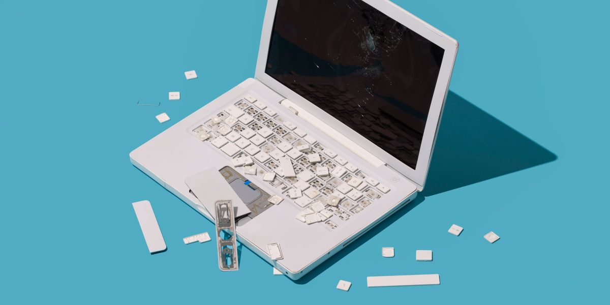 Smashed broken plastic laptop