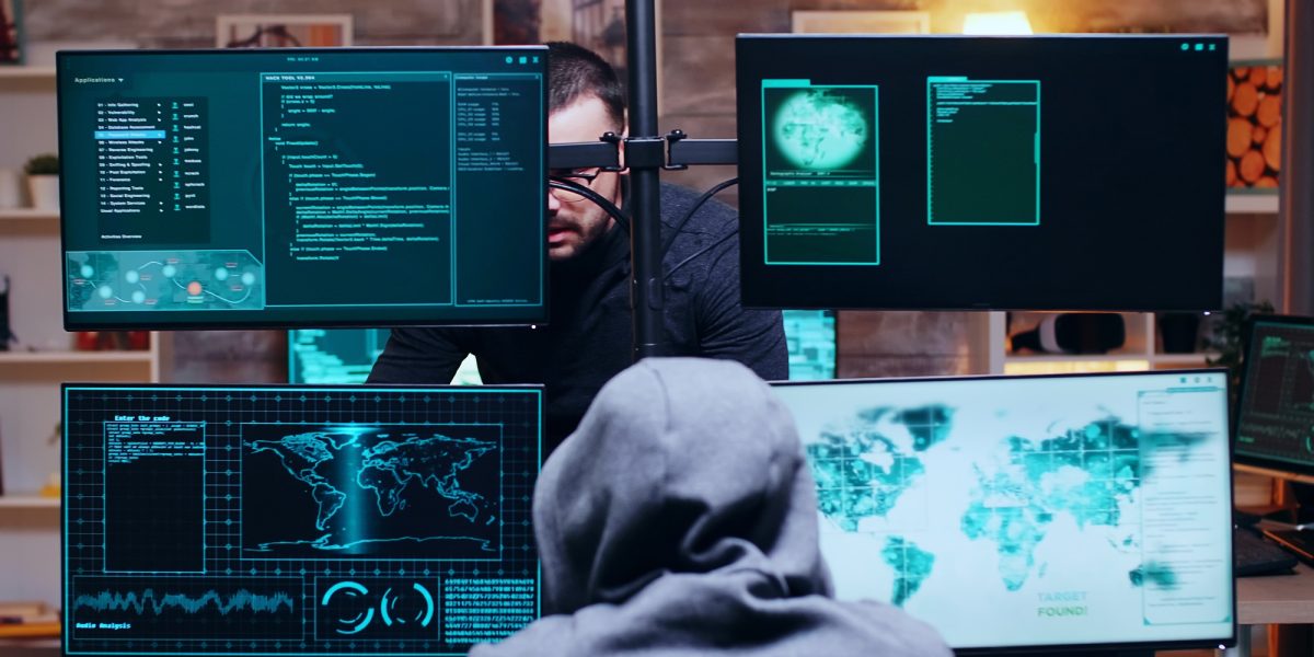 Team of hackers having a conversation about dark web