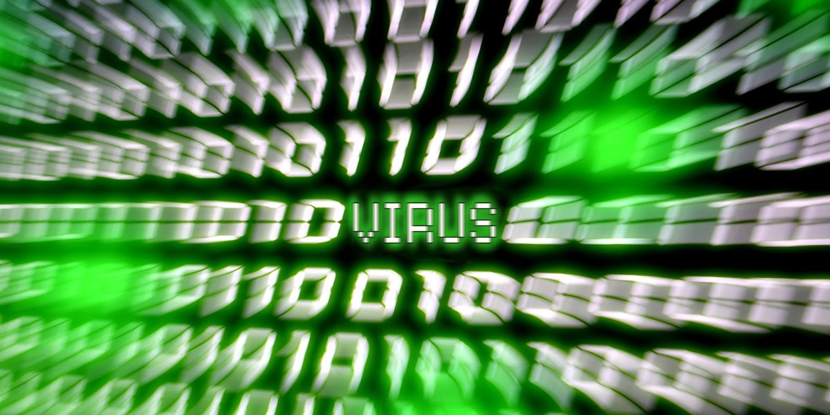 VIRUS Computer binary number stream blurred - visualizing data green hacker cyber attack danger